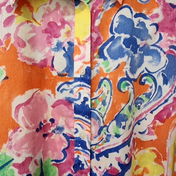 Lauren Ralph Lauren Blouse Abstract Floral Paisley Watercolor Pastel size 3X - Picture 2 of 7